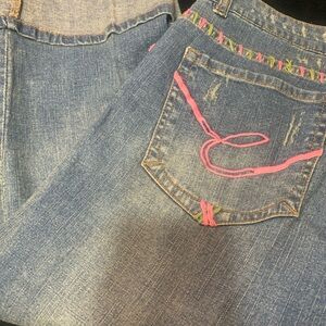 Boot-Cut Women's Denim Jeans with Pink Embroidered Accent